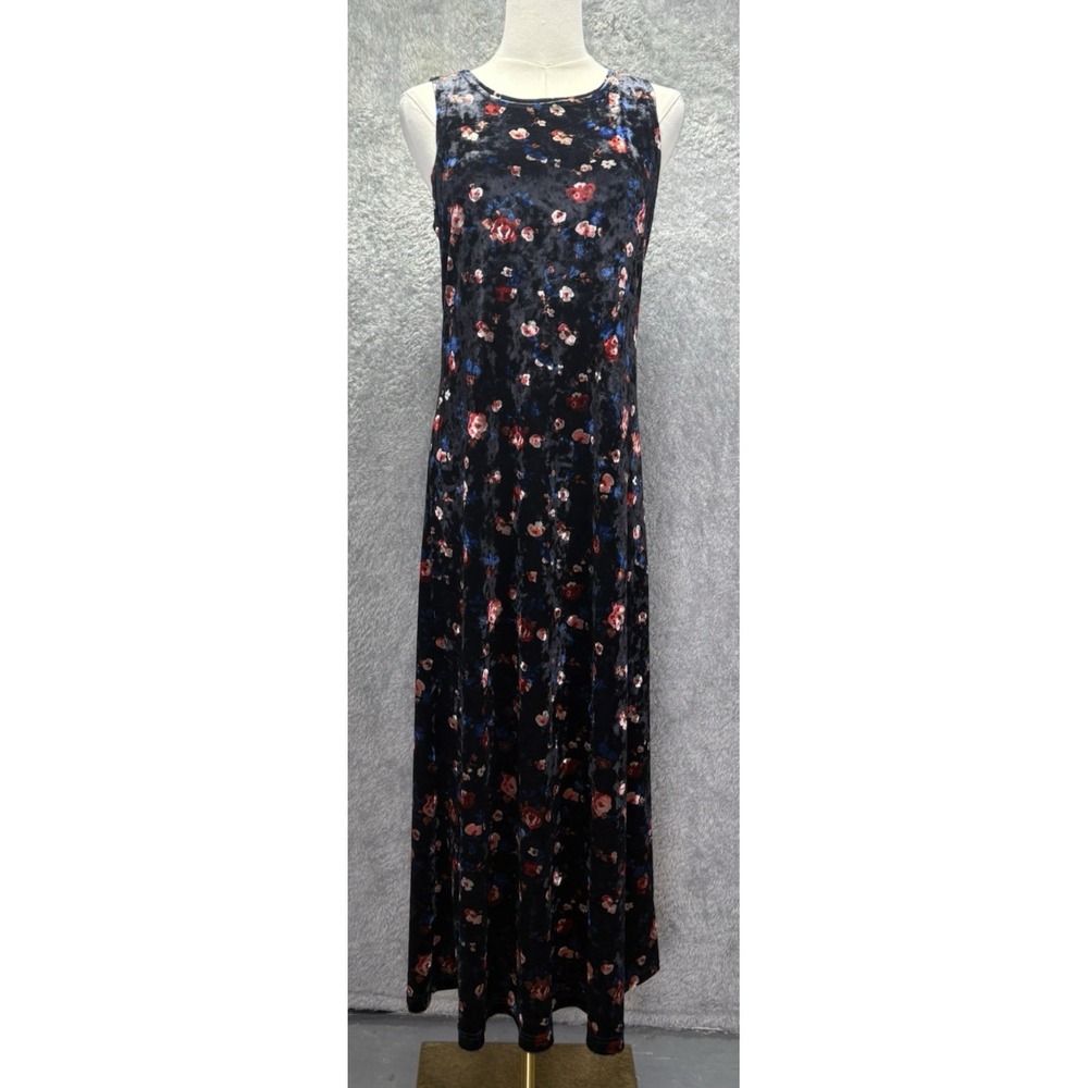 Natural Life Womens M Black Velvet Floral Maxi Dress Boho Whimsigoth Y2K